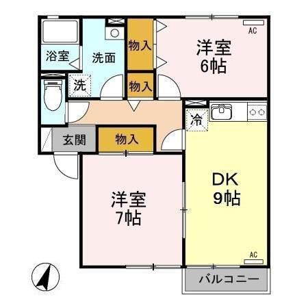 ロイヤルガーデンコートB棟(2DK/2階)の間取り写真