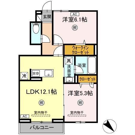 サンライズさくら野(2LDK/1階)の間取り写真