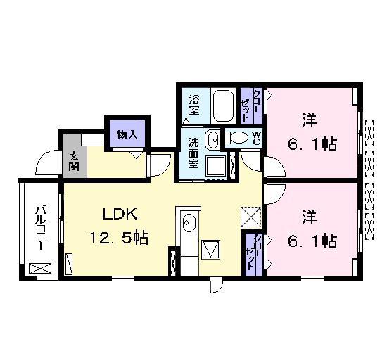 Yハウス I(2LDK/1階)の間取り写真
