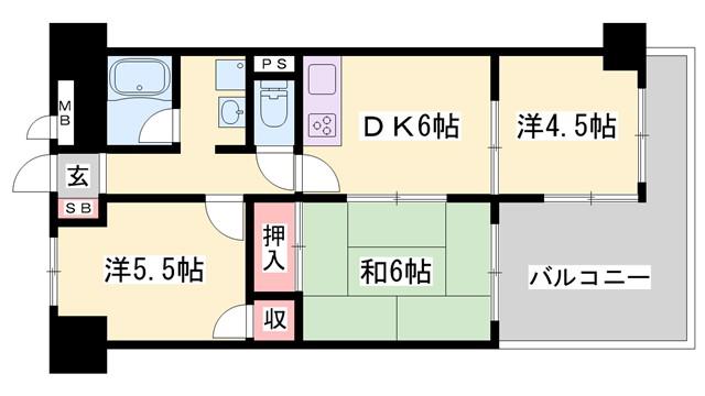 ロイヤルコーポ姫路(3DK/4階)の間取り写真