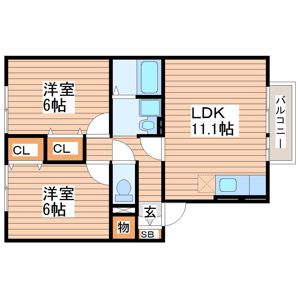 クレベール(2LDK/2階)の間取り写真