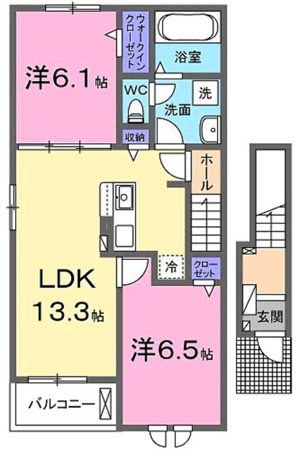 ル・シエル ブルー(2LDK/2階)の間取り写真