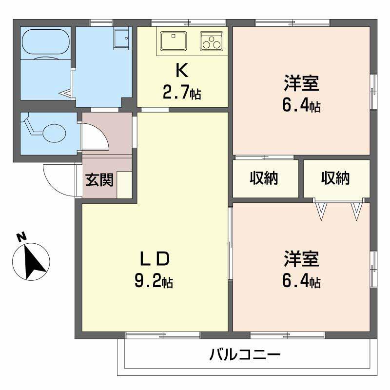 フレグランス小泉 A(2LDK/2階)の間取り写真