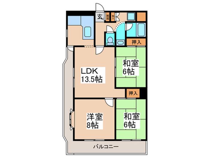 ブリエール指福(3LDK/4階)の間取り写真