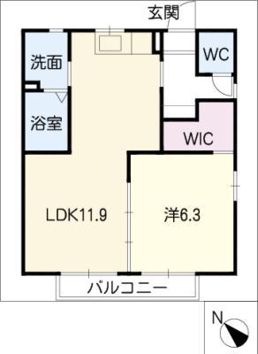 ロージナ中郷B(1LDK/2階)の間取り写真