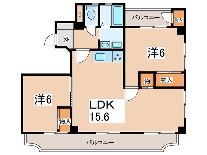 金子ビル(2LDK/6階)の間取り写真