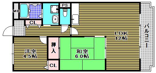 加寿栄荘(2LDK/3階)の間取り写真