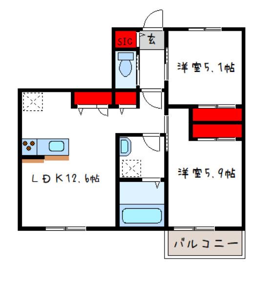 CASA TOA(2LDK/2階)の間取り写真