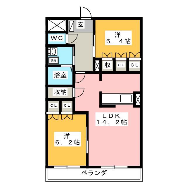ル・ドゥリエール(2LDK/2階)の間取り写真