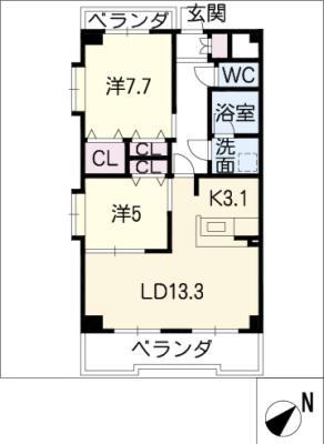 インペリアル豊明(2LDK/3階)の間取り写真