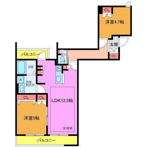 クレ ド ボヌール(2LDK/2階)の間取り写真