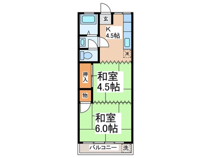格子屋マンション(2K/4階)の間取り写真