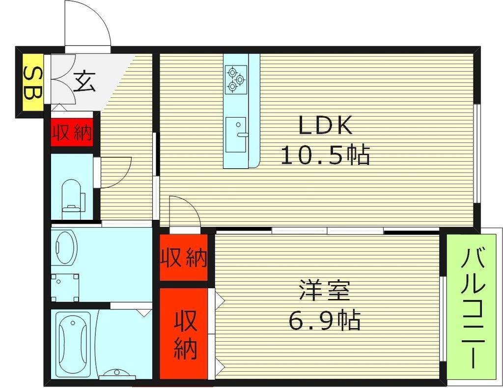 CASA CALMA諸口(1LDK/3階)の間取り写真