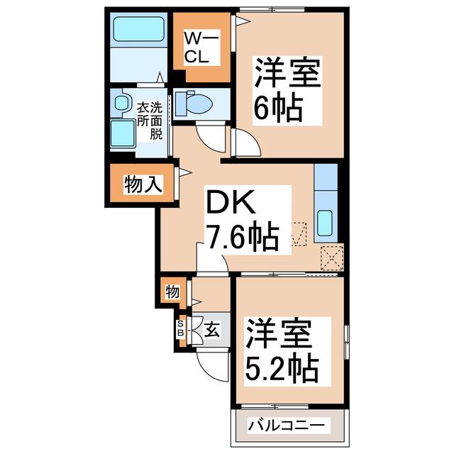 パレ・サンパティークAB(2DK/1階)の間取り写真