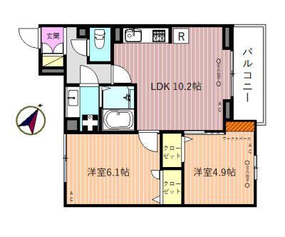 リベリオス相模大野壱番館(2LDK/3階)の間取り写真