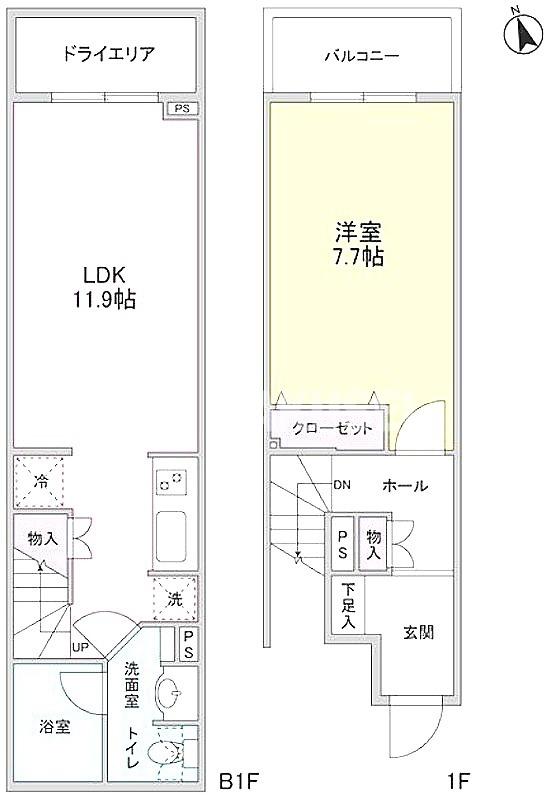 ストーリア等々力(1LDK/1階)の間取り写真