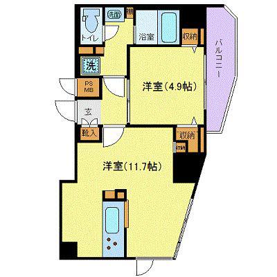 プレスタイル入谷II(1LDK/11階)の間取り写真