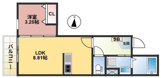 THE NOBLES 筥松(1LDK/3階)の間取り写真
