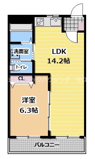 シャトー若杉(1LDK/3階)の間取り写真