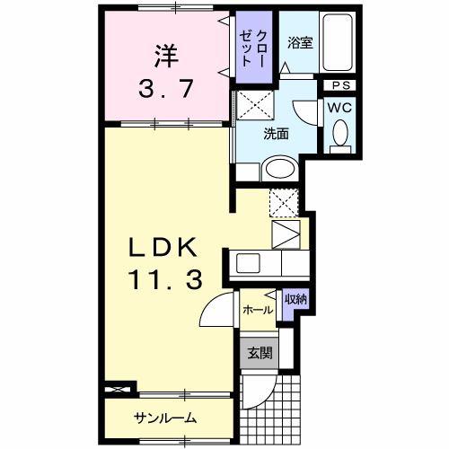 フラッツ・サンモール(1LDK/1階)の間取り写真