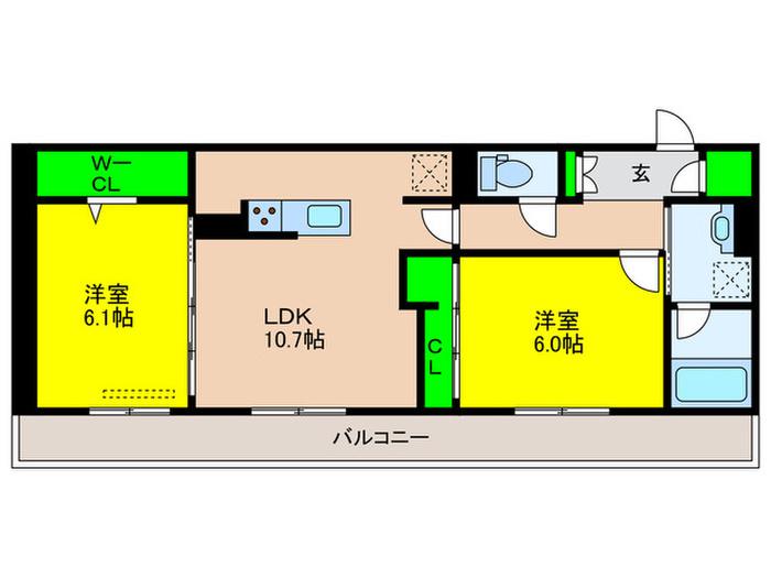 リヴィエール友丘(2LDK/3階)の間取り写真