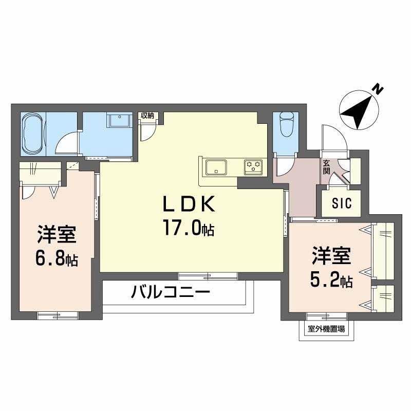 シャーメゾン エクロール 一部みらいエコ(2LDK/2階)の間取り写真