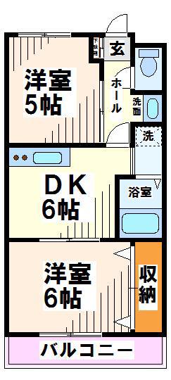 ミルキーウェイハウス(2DK/3階)の間取り写真