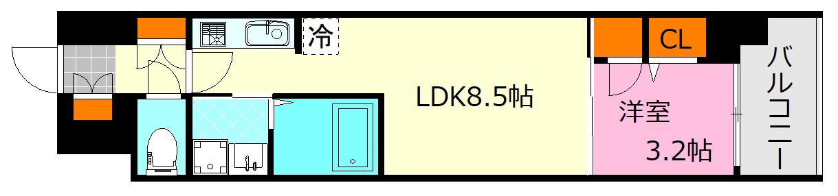 S-RESIDENCE東千田公園ALESIA(1LDK/14階)の間取り写真