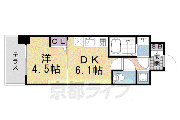 CREST TAPP 京都太秦天神川 DEX II(1DK/1階)の間取り写真