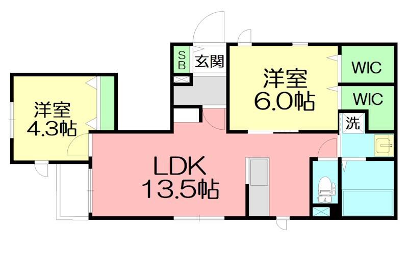 MAISON DU BONHEUR(2LDK/1階)の間取り写真