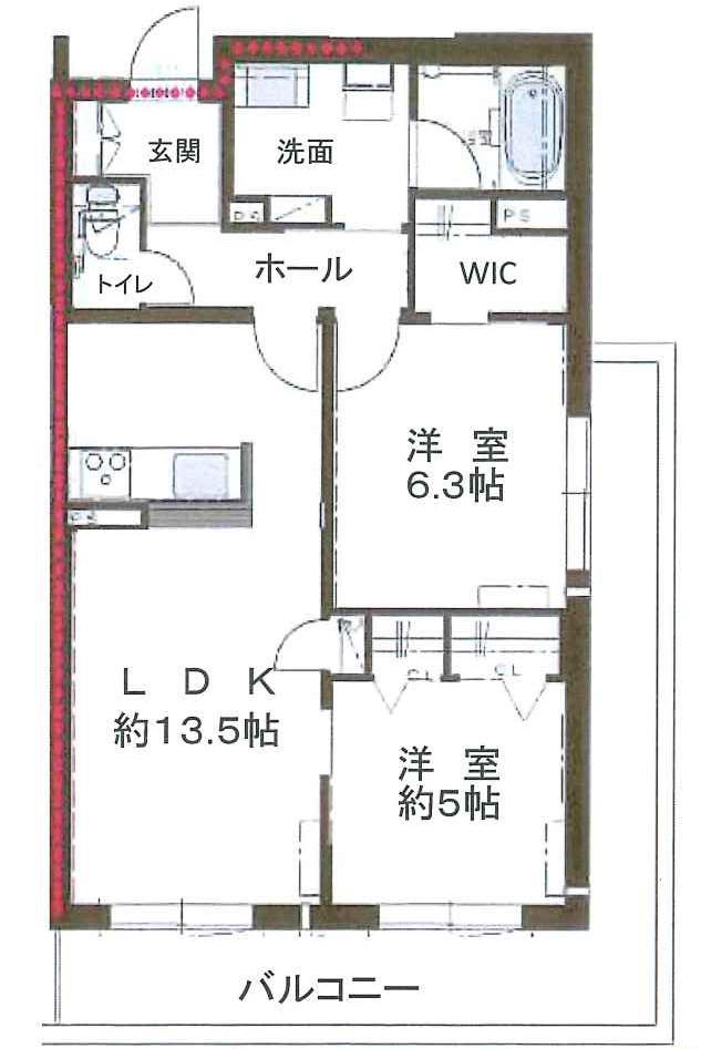 シャーメゾン晴明通(2LDK/2階)の間取り写真