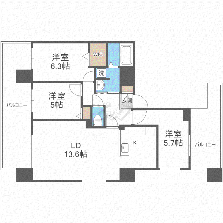 南円山シャトー桂和(3LDK/5階)の間取り写真