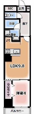 ANBITIOUS鎗屋町(1LDK/4階)の間取り写真