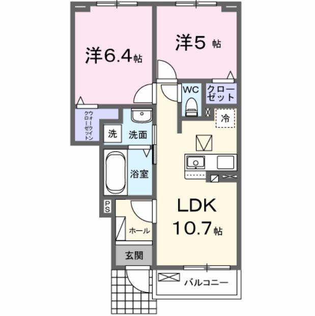 ポミエB(2LDK/1階)の間取り写真
