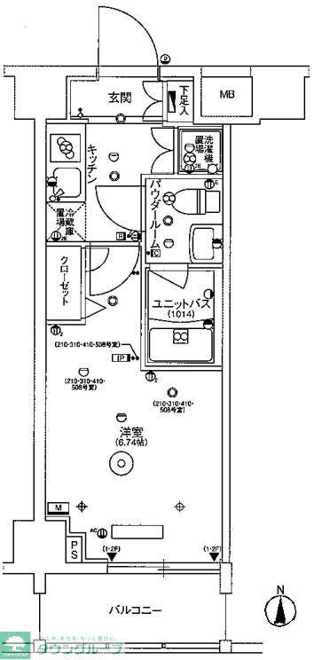 スカイコート品川パークサイドII(1K/2階)の間取り写真
