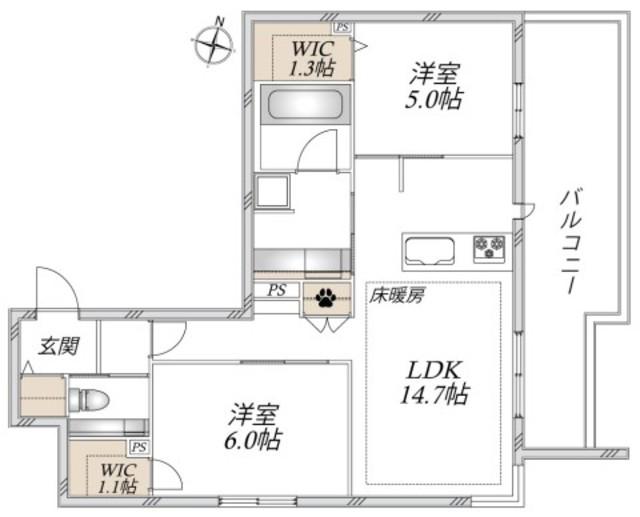 給田4丁目メゾン(2LDK/4階)の間取り写真