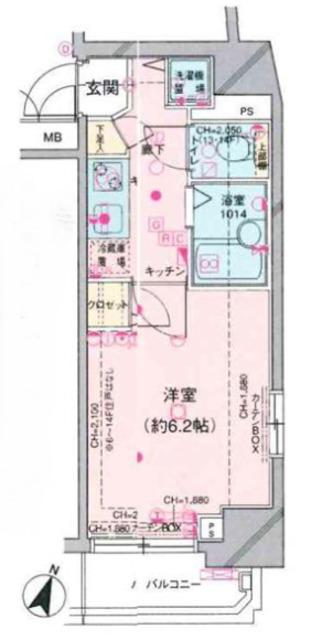 菱和パレス高輪タワー(1K/14階)の間取り写真