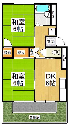 プレジールF(2DK/1階)の間取り写真