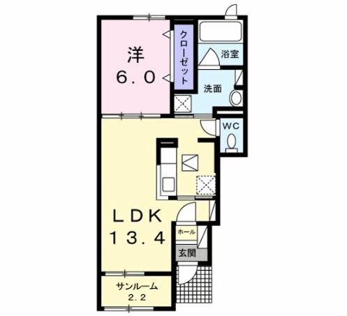ディアコート苅田(1LDK/1階)の間取り写真