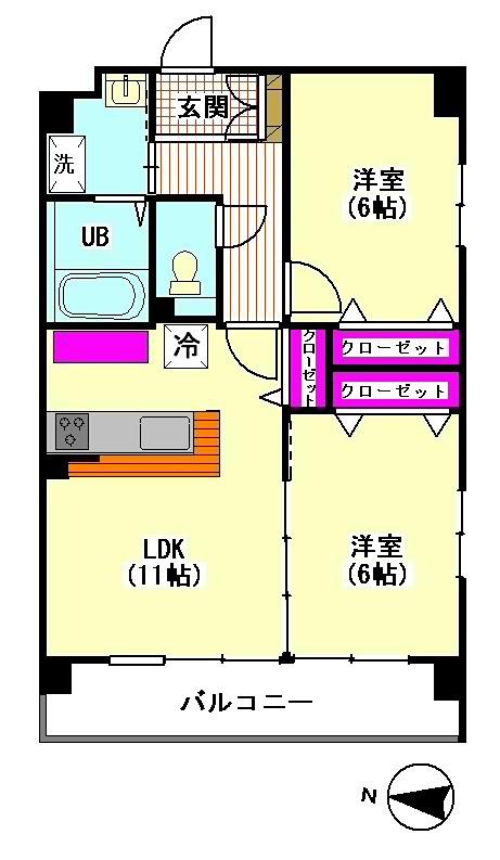 ラフィネブランシュ(2LDK/4階)の間取り写真