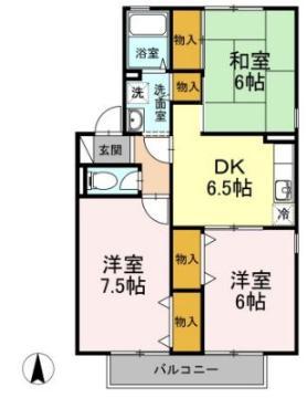 セジュール岡本 B棟(3DK/1階)の間取り写真