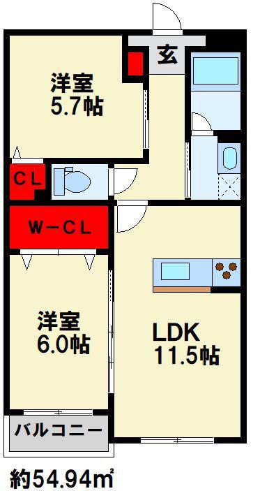 プレステージ行橋泉中央(2LDK/3階)の間取り写真