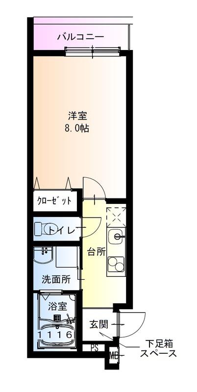 フジパレス住吉我孫子前II番館(1K/3階)の間取り写真
