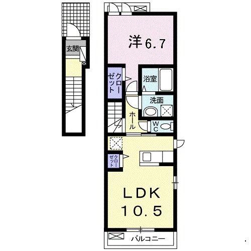 プリムローズI(1LDK/2階)の間取り写真