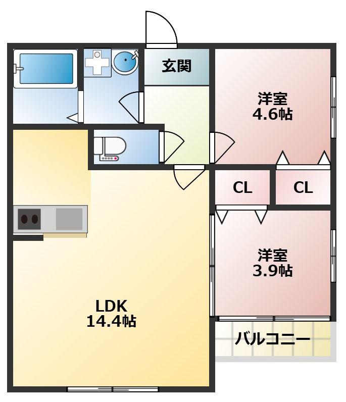 SUNMARK田村(2LDK/3階)の間取り写真
