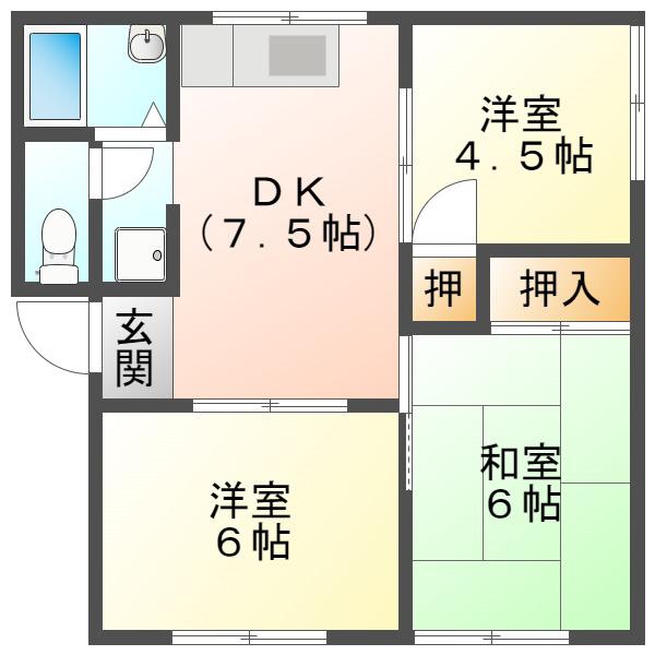 やまぐちハイツ(3DK/1階)の間取り写真