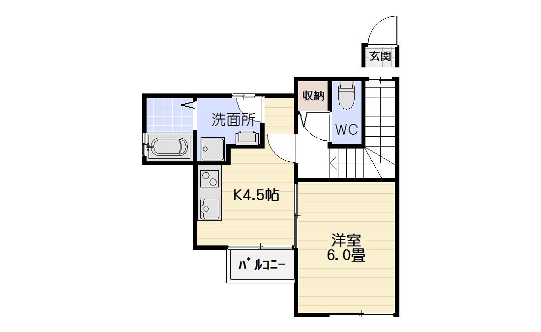プチパイン2(1K/2階)の間取り写真