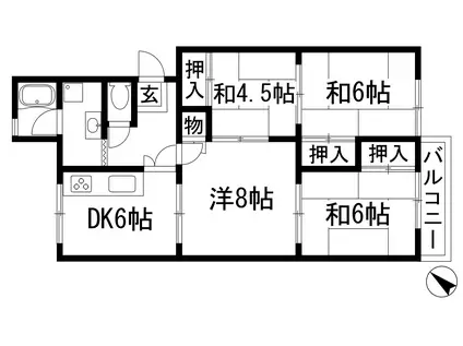 逆瀬台2号棟(4DK/5階)の間取り写真