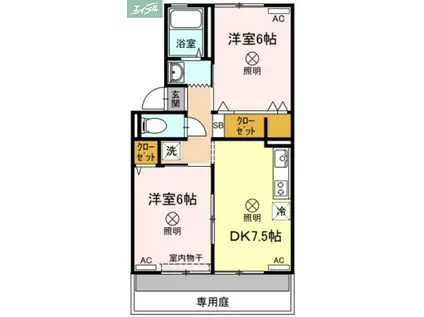 シャトル春水B棟(2DK/1階)の間取り写真