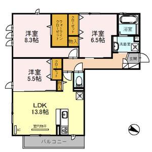 ノイエ南草津(1LDK/1階)の間取り写真